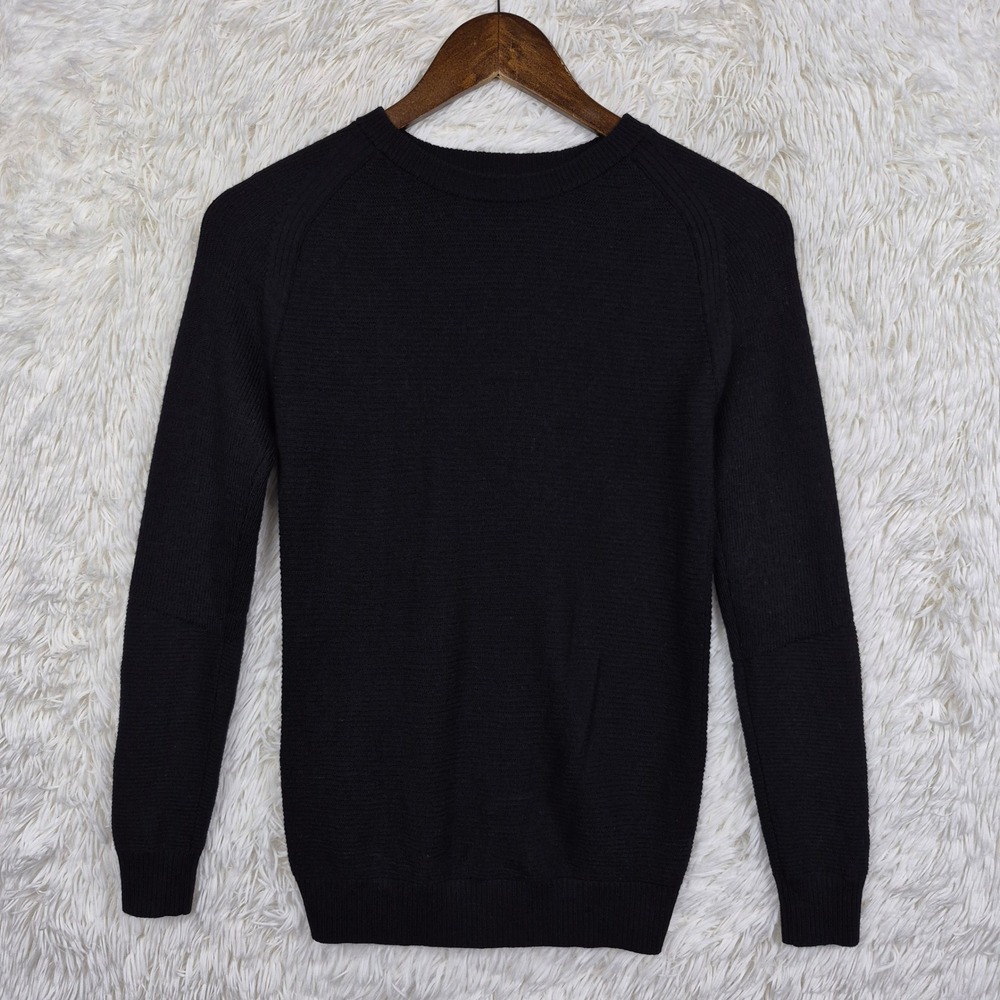 Lululemon Athletica Black Wool Blend Raglan Crewneck Sweater Logo Women Size S